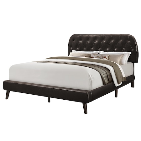 Monarch Specialties Bed, Queen Size, Platform, Bedroom, Frame, Upholstered, Pu Leather Look, Wood Legs, Brown I 5982Q